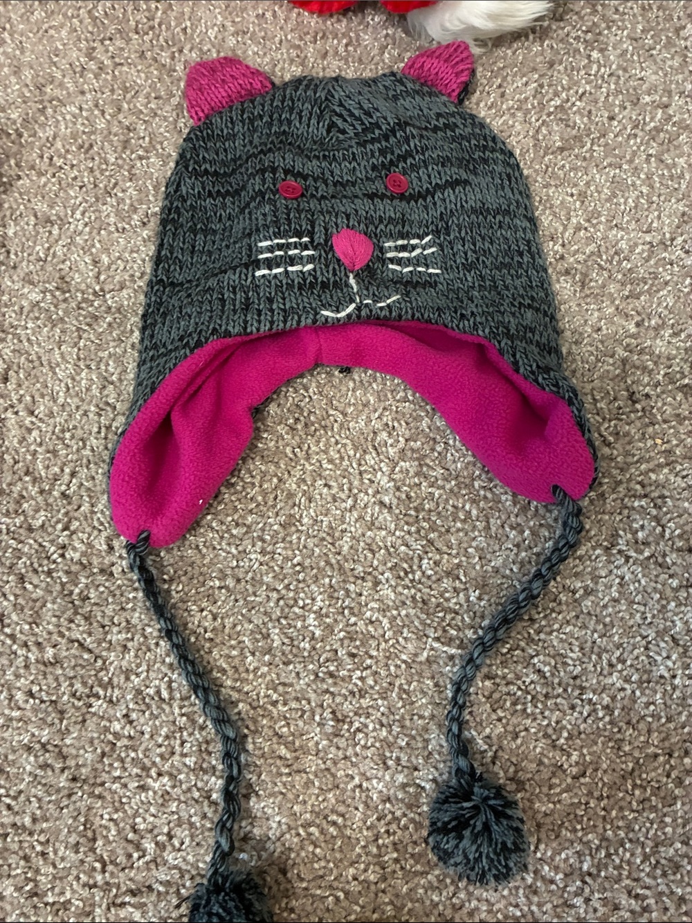 Arizona Jean Company Gray Knit Cat Ear Hat with Pink Lining